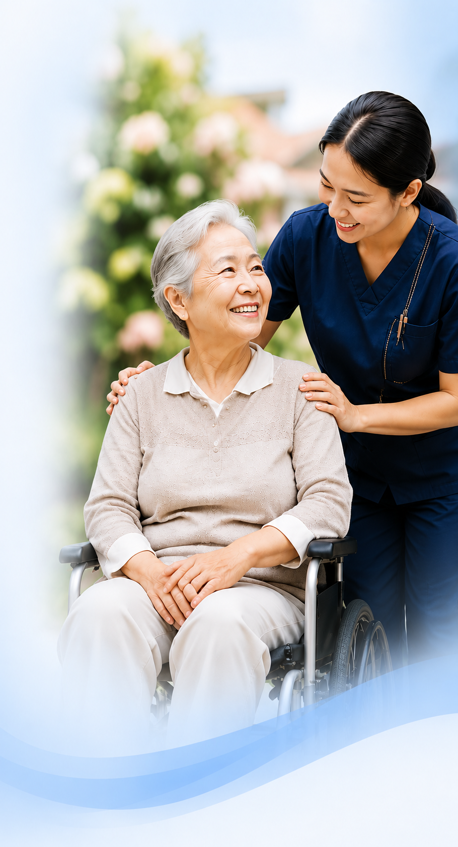 Senior resident receiving caring support